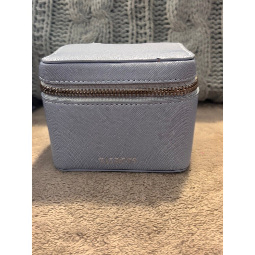 Talbots Blue Saffiano Leather Travel Jewelry Case Makeup Organizer Box Mini